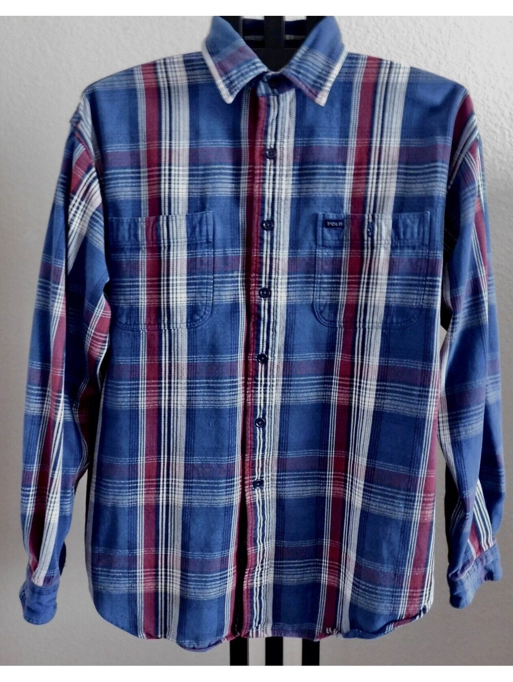 Polo Ralph Lauren Men's XL Cowboy Workshirt Blue Red Plaid Flannel 100% Cotton